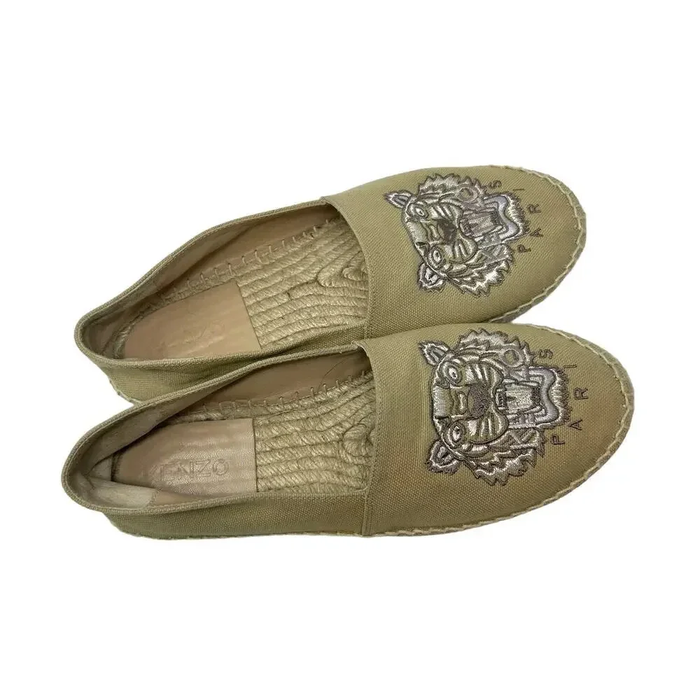 Kenzo Beige Classic Tiger Embroidered‎ Espadrilles Beige Tan Size 38 / US 6.5